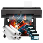 Campus Pro 36 Advanced Poster Maker Package Campus Pro 36 Advanced Poster Maker Package with ink cartridges, poster paper rolls, and a vibrant sports poster featuring a football player