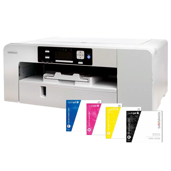 Fundraiser Pro 1000 Sublimation Printer with ink cartridges, perfect for custom school fundraising projects