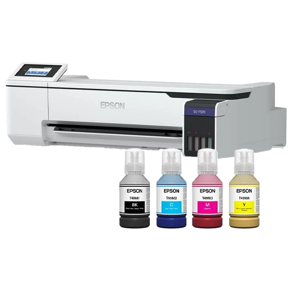 Fundraiser Pro 2400 Sublimation Printer with ink bottles, ideal for creating custom school fundraising items