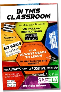 A colorful classroom poster created with Poster Maker Machines, featuring upbeat statements like “We Follow Instructions” and “We Are Always Ready to Learn.”