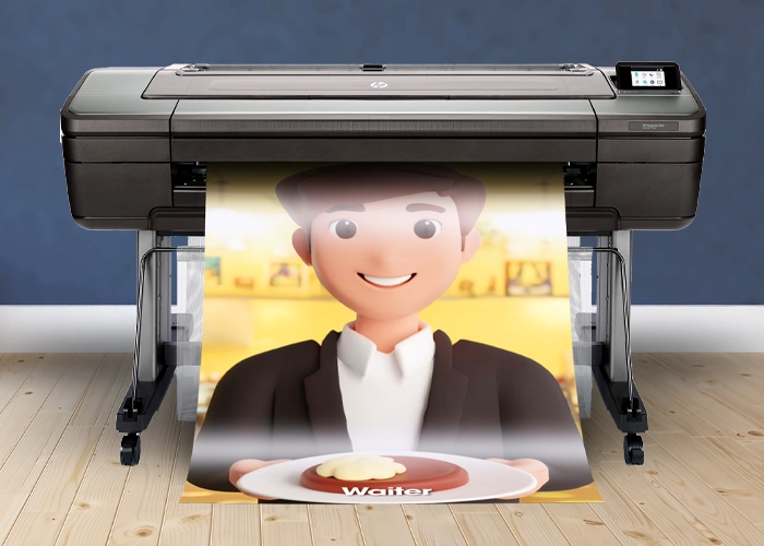 Poster Maker Printing Profession Poster Professional poster printed with a school poster maker, featuring a smiling waiter illustration