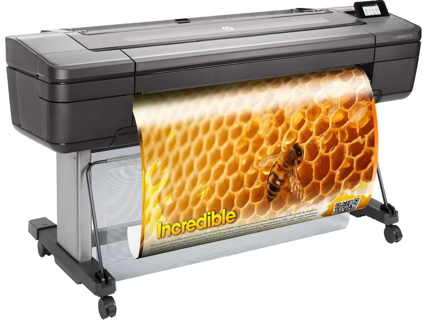 School poster maker printing a vivid honeycomb poster on glossy paper