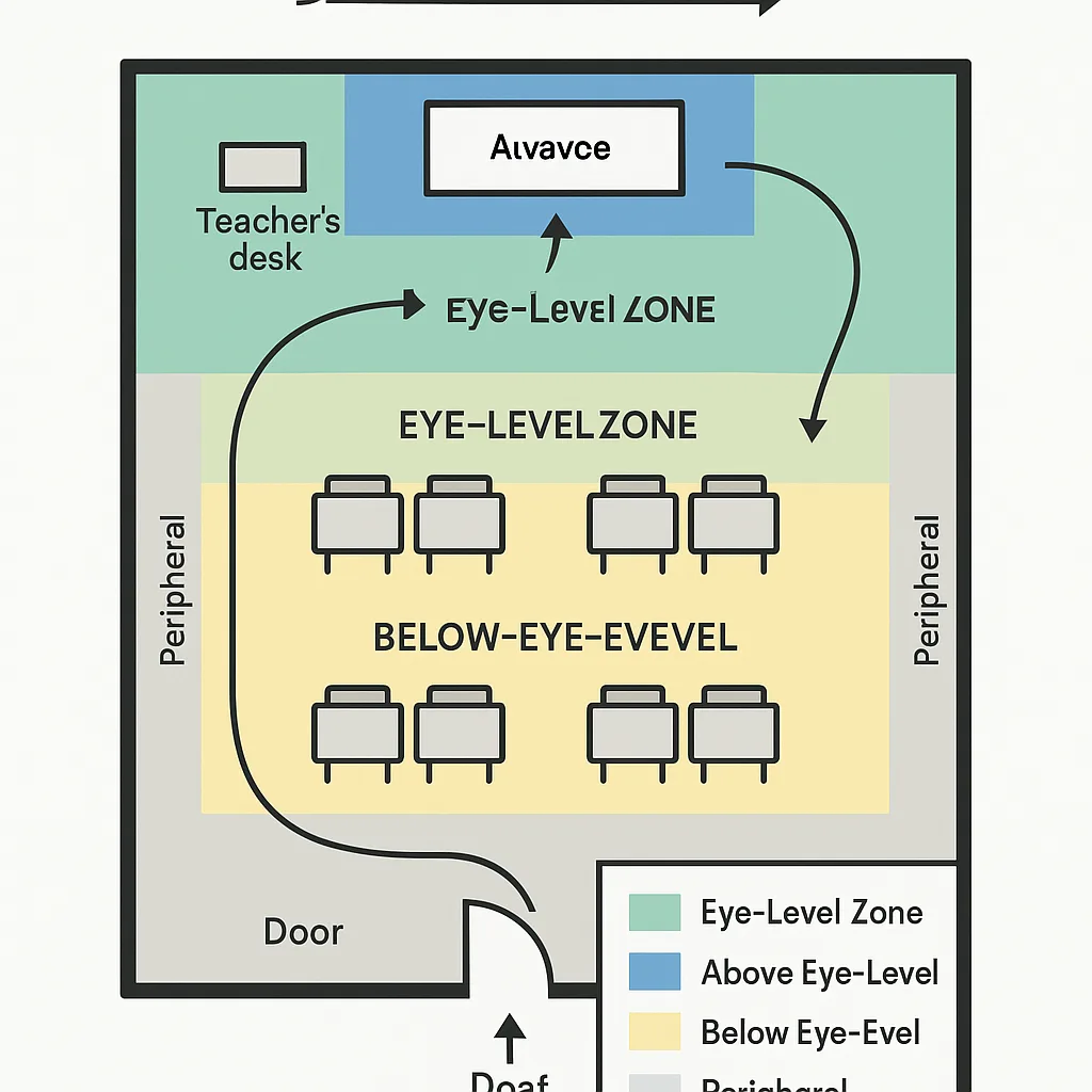 Strategic poster placement zones in classroom