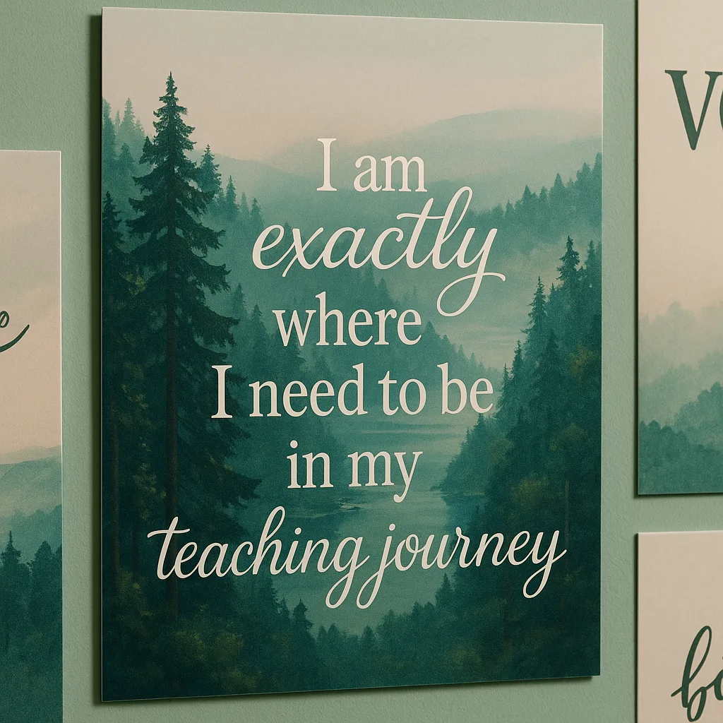 A close-up view of a beautifully designed wellness poster a calming nature scene (perhaps a peaceful forest or ocean view) an overlaid affirmation in elegant, flowing typography that reads “I am A close-up view of a beautifully designed wellness poster a calming nature scene (perhaps a peaceful forest or ocean view) an overlaid affirmation in elegant, flowing typography that reads "I am