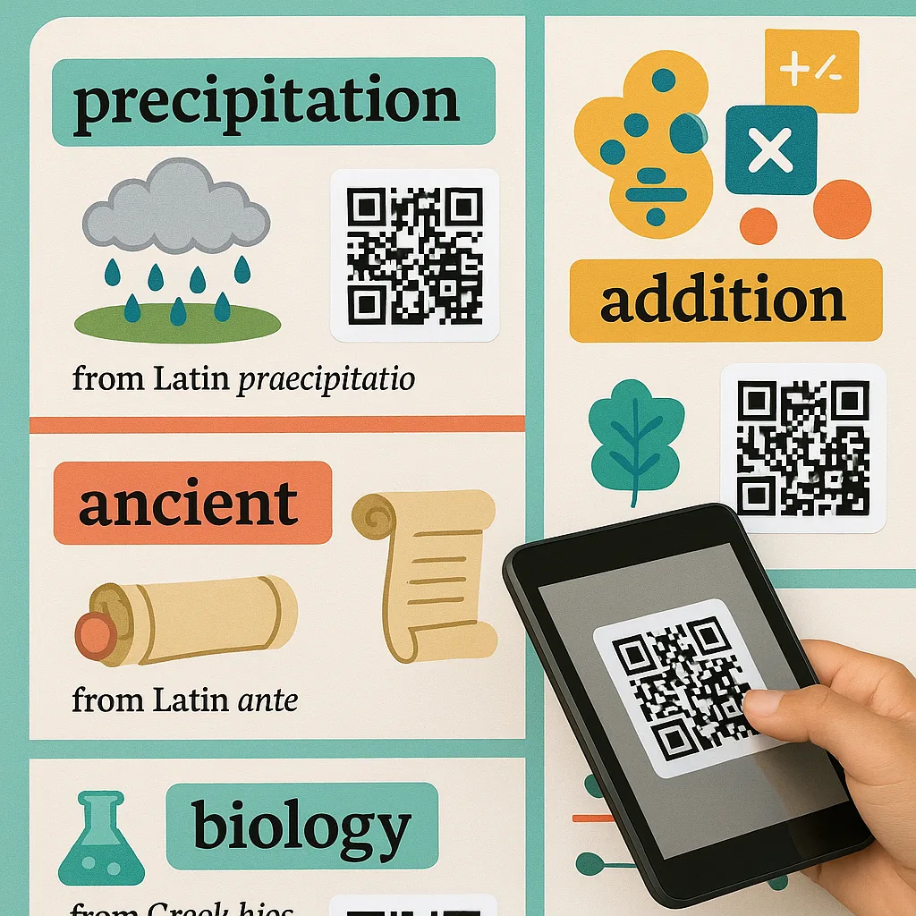 Interactive vocabulary wall with QR codes